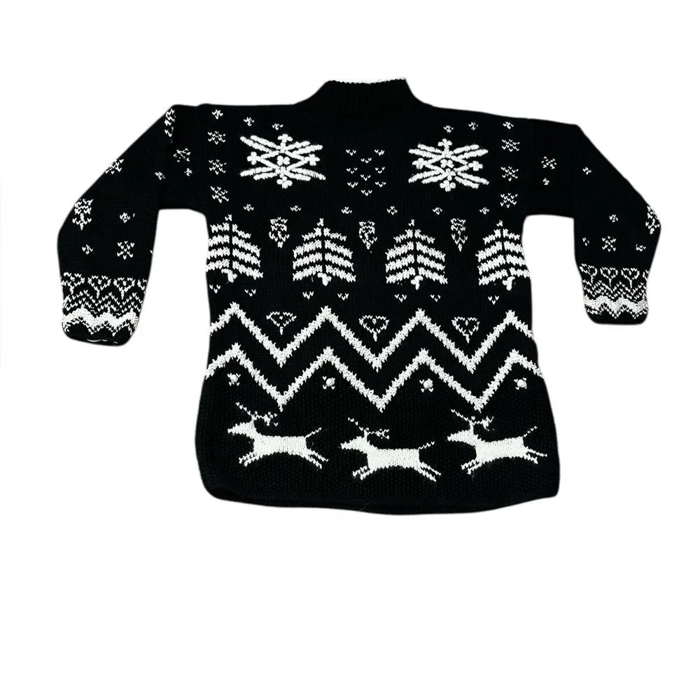 Vintage G.H. Bass Hand Knit Nordic Reindeer Sweater Womens M Ramie Cotton